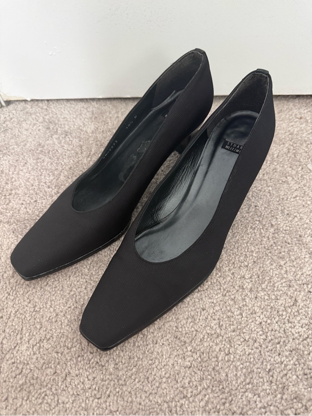 Stuart Weitzman Black Textile Square-Toe Pump